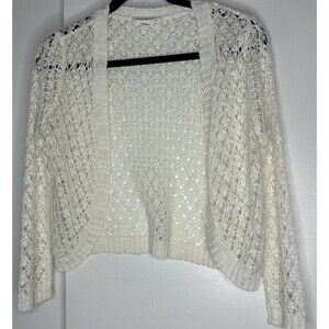 Ivory Crochet Open Front Cropped Cardigan Fairy Feminine Cloud Chaser Size M